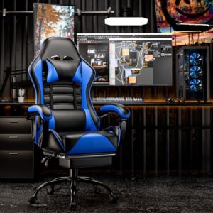 Chaise Gaming Ergonomique Fruyyzl avec Dossier et Soutien Lombaire (Bleu)