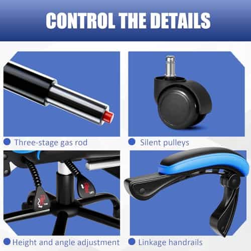 Chaise Gaming Ergonomique Fruyyzl avec Dossier et Soutien Lombaire (Bleu)