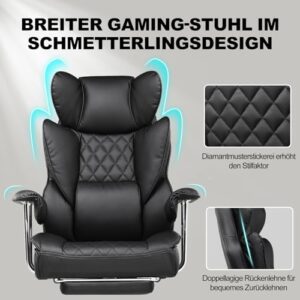 Chaise Gaming Ergonomique GTPLAYER avec Support Lombaire et Repose-Pieds Noir