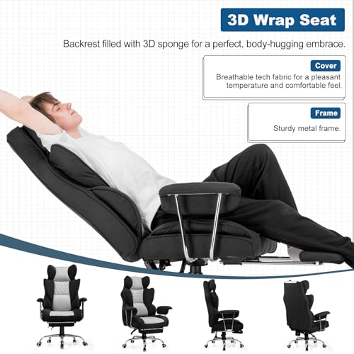 Chaise Gaming Ergonomique GTPLAYER avec Support Lombaire et Repose-Pieds Noir