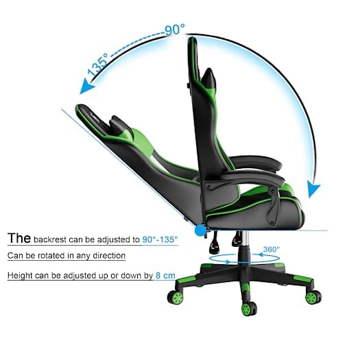 Chaise Gaming Ergonomique HLFURNIEU Noir et Vert avec Coussin Lombaire