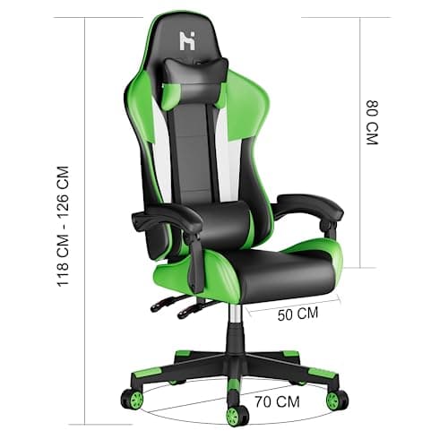 Chaise Gaming Ergonomique HLFURNIEU Noir et Vert avec Coussin Lombaire