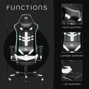Chaise Gaming Ergonomique HLFURNIEU avec Repose-Pied, Appui-tête et Support Lombaire