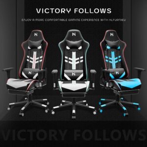 Chaise Gaming Ergonomique HLFURNIEU avec Repose-Pied, Appui-tête et Support Lombaire