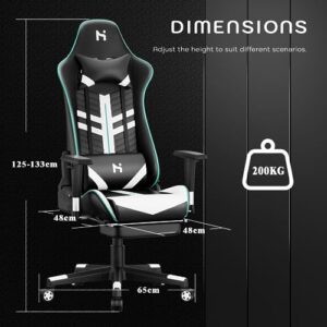 Chaise Gaming Ergonomique HLFURNIEU avec Repose-Pied, Appui-tête et Support Lombaire
