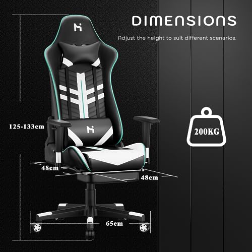 Chaise Gaming Ergonomique HLFURNIEU avec Repose-Pied, Appui-tête et Support Lombaire