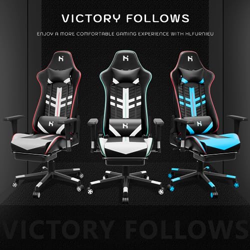 Chaise Gaming Ergonomique HLFURNIEU avec Repose-Pied, Appui-tête et Support Lombaire