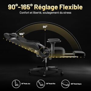 Chaise Gaming Ergonomique HLFURNIEU avec Repose-Pied et Support Lombaire Noir
