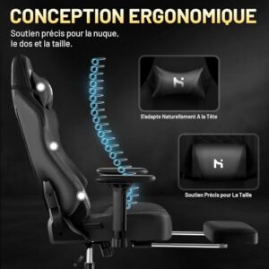 Chaise Gaming Ergonomique HLFURNIEU avec Repose-Pied et Support Lombaire Noir