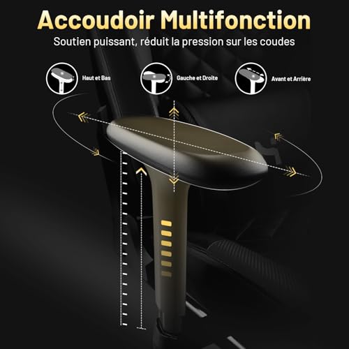 Chaise Gaming Ergonomique HLFURNIEU avec Repose-Pied et Support Lombaire Noir