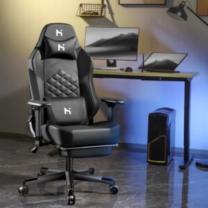 Chaise Gaming Ergonomique HLFURNIEU avec Repose-Pied et Support Lombaire Noir