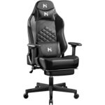 Chaise Gaming Ergonomique HLFURNIEU avec Repose-Pied et Support Lombaire Noir