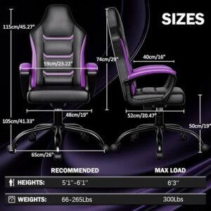 Chaise Gaming Ergonomique Pourpre Réglable pour Adultes et Adolescents