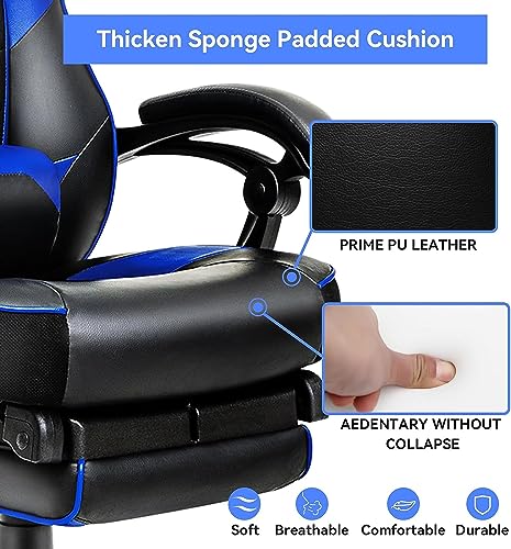 Chaise Gaming Ergonomique YU YUSING Noir et Bleu avec Repose-Pieds Rétractable