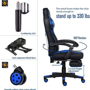 Chaise Gaming Ergonomique YU YUSING Noir et Bleu avec Repose-Pieds Rétractable