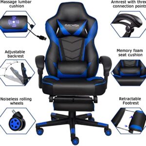 Chaise Gaming Ergonomique YU YUSING Noir et Bleu avec Repose-Pieds Rétractable