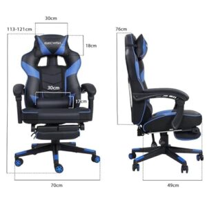 Chaise Gaming Ergonomique YU YUSING Noir et Bleu avec Repose-Pieds Rétractable