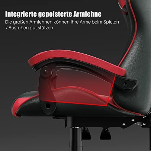 Chaise Gaming Ergonomique avec Coussin Lombaire et Appuie-Tête – Rouge