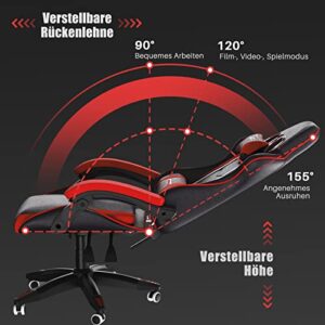 Chaise Gaming Ergonomique avec Coussin Lombaire et Appuie-Tête – Rouge