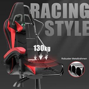 Chaise Gaming Ergonomique avec Coussin Lombaire et Appuie-Tête – Rouge