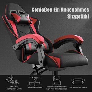 Chaise Gaming Ergonomique avec Coussin Lombaire et Appuie-Tête – Rouge