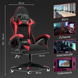 Chaise Gaming Ergonomique avec Coussin Lombaire et Appuie-Tête – Rouge