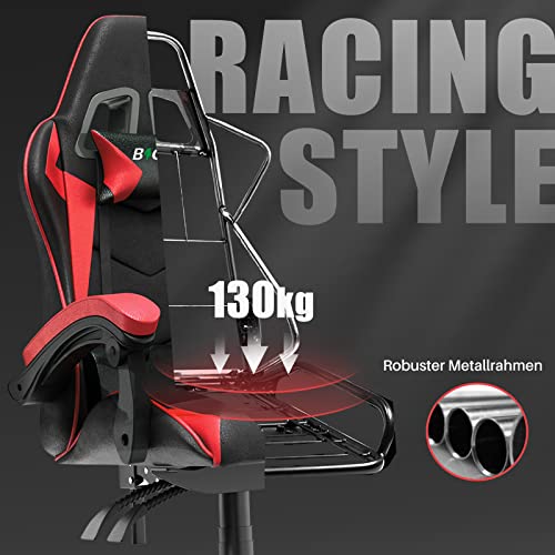 Chaise Gaming Ergonomique avec Coussin Lombaire et Appuie-Tête – Rouge