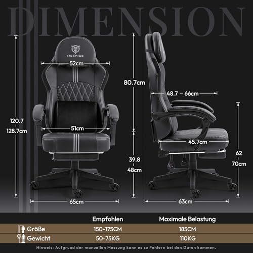 Chaise Gaming Ergonomique avec Repose-Pieds et Massage Noir – MEENICE