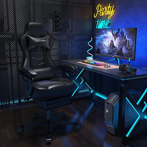 Chaise Gaming Ergonomique avec Repose-Pieds et Système de Soutien Lombaire Noir