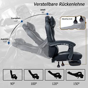 Chaise Gaming Ergonomique avec Repose-Pieds et Système de Soutien Lombaire Noir
