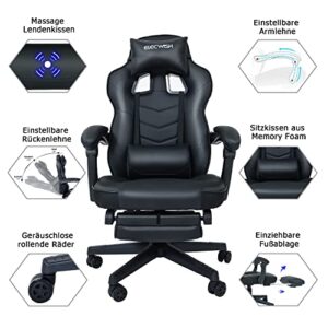 Chaise Gaming Ergonomique avec Repose-Pieds et Système de Soutien Lombaire Noir