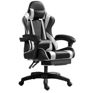 Chaise Gaming Frixovel Réglable avec Repose-Pieds Télescopique Noir et Blanc