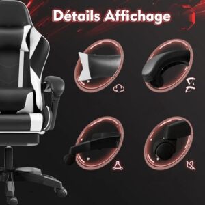 Chaise Gaming Frixovel Réglable avec Repose-Pieds Télescopique Noir et Blanc
