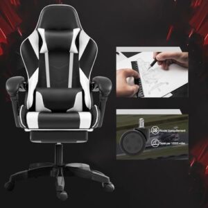 Chaise Gaming Frixovel Réglable avec Repose-Pieds Télescopique Noir et Blanc