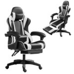 Chaise Gaming Frixovel Réglable avec Repose-Pieds Télescopique Noir et Blanc