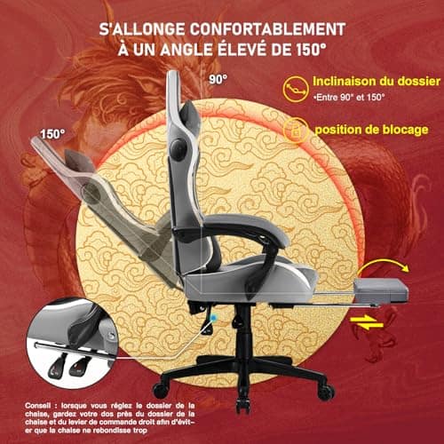Chaise Gaming GTPLAYER Dragon Series Ergonomique avec Haut-Parleur Bluetooth et Repose-Pieds