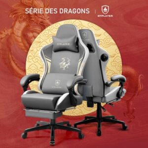 Chaise Gaming GTPLAYER Dragon Series Ergonomique avec Haut-Parleur Bluetooth et Repose-Pieds
