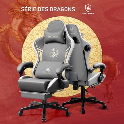 Chaise Gaming GTPLAYER Dragon Series Ergonomique avec Haut-Parleur Bluetooth et Repose-Pieds