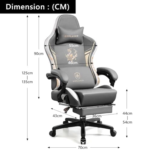 Chaise Gaming GTPLAYER Dragon Series Ergonomique avec Haut-Parleur Bluetooth et Repose-Pieds