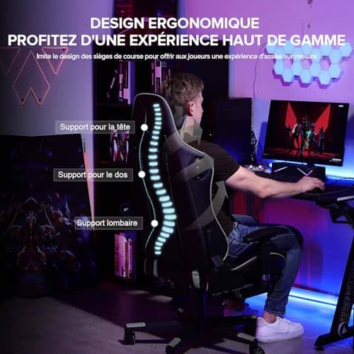 Chaise Gaming GTPLAYER Ergonomique avec Repose-Pieds et Haut-Parleur Bluetooth