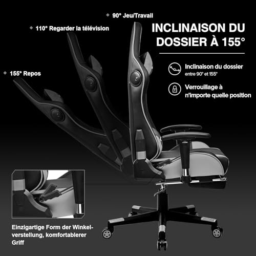 Chaise Gaming GTPLAYER Ergonomique avec Repose-Pieds et Haut-Parleur Bluetooth