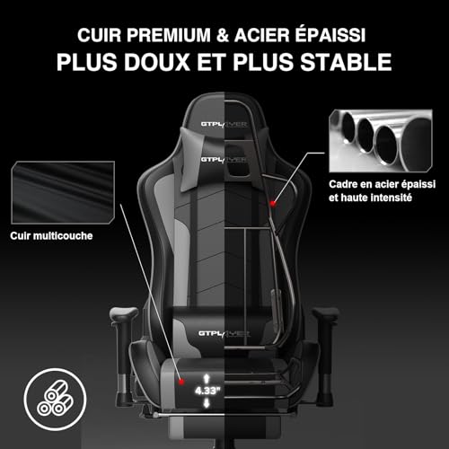 Chaise Gaming GTPLAYER Ergonomique avec Repose-Pieds et Haut-Parleur Bluetooth