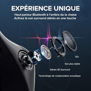 Chaise Gaming GTPLAYER Ergonomique avec Repose-Pieds et Haut-Parleur Bluetooth