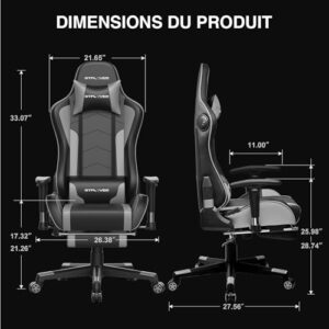Chaise Gaming GTPLAYER Ergonomique avec Repose-Pieds et Haut-Parleur Bluetooth