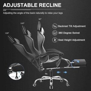 Chaise Gaming GTPLAYER avec Massage Lombaire et Repose-Pieds Rétractable, 150 kg