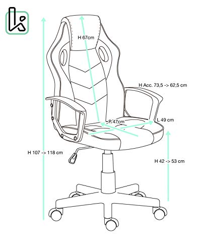 Chaise Gaming KAYELLES E-Sport Racer Junior, Siège Noir Respirant 360°