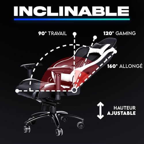 Chaise Gaming KLIM Esports 2024 – Ergonomique, Inclinable, Simili Cuir Blanc