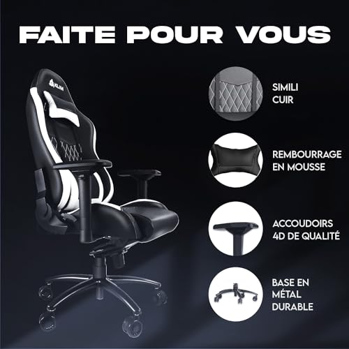 Chaise Gaming KLIM Esports 2024 – Ergonomique, Inclinable, Simili Cuir Blanc
