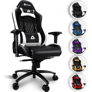 Chaise Gaming KLIM Esports 2024 – Ergonomique, Inclinable, Simili Cuir Blanc