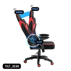 Chaise Gaming KRAKEN CHAIRS Ergonomique Réglable Noir-Rouge avec Accoudoirs et Coussin Lombaire
